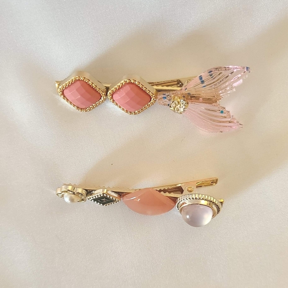 New pink gem hair clip set - Picture 2 of 2